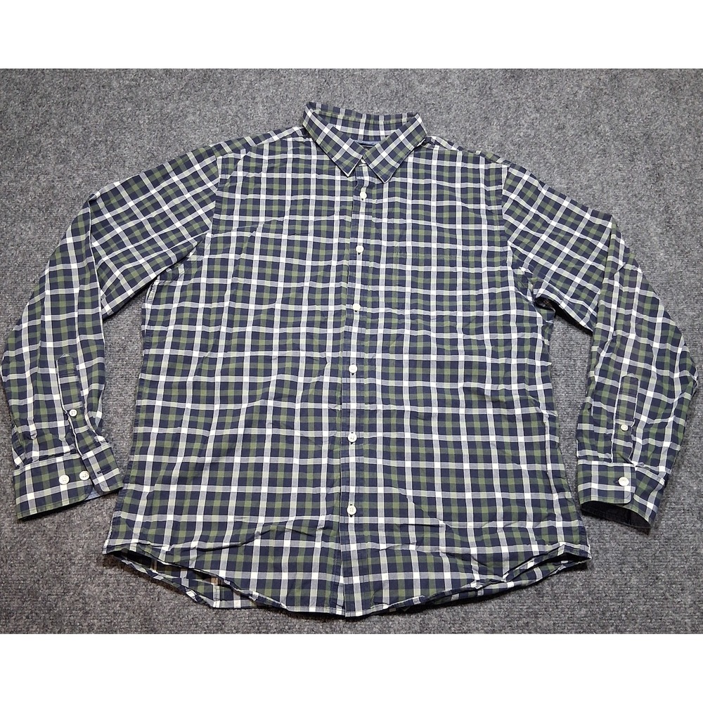 Banana Republic Shirt Mens XL Gray/Gree/Blu Plaid Long Sleeve Slim Fit Button Up